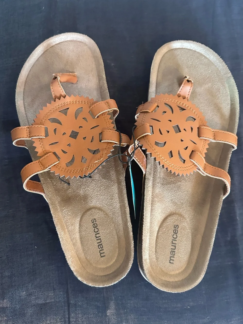 Maurices Burnt Orange Tan Decorative Cutout Slide Sandals SuperCush Alyssa 11